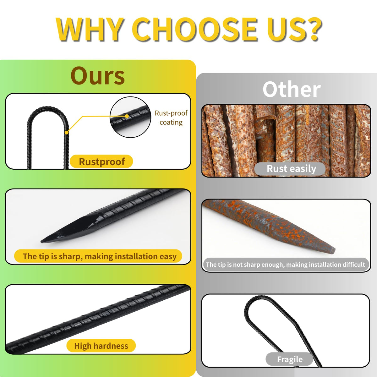 Anothera tent-canopy U-hook stake prepared for secure outdoor installations