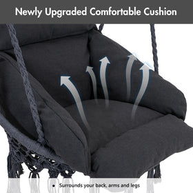 ANOW hammock chair dimensions show wide seat and tall backrest