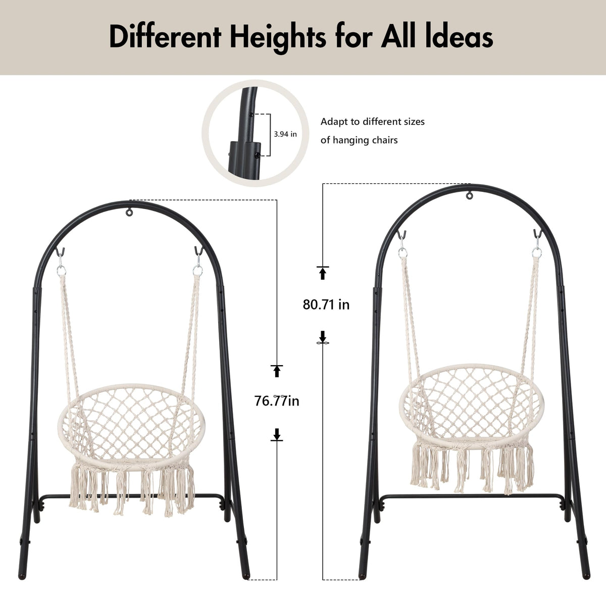 ANOW heavy-duty steel construction emphasizes durable support for lounging.