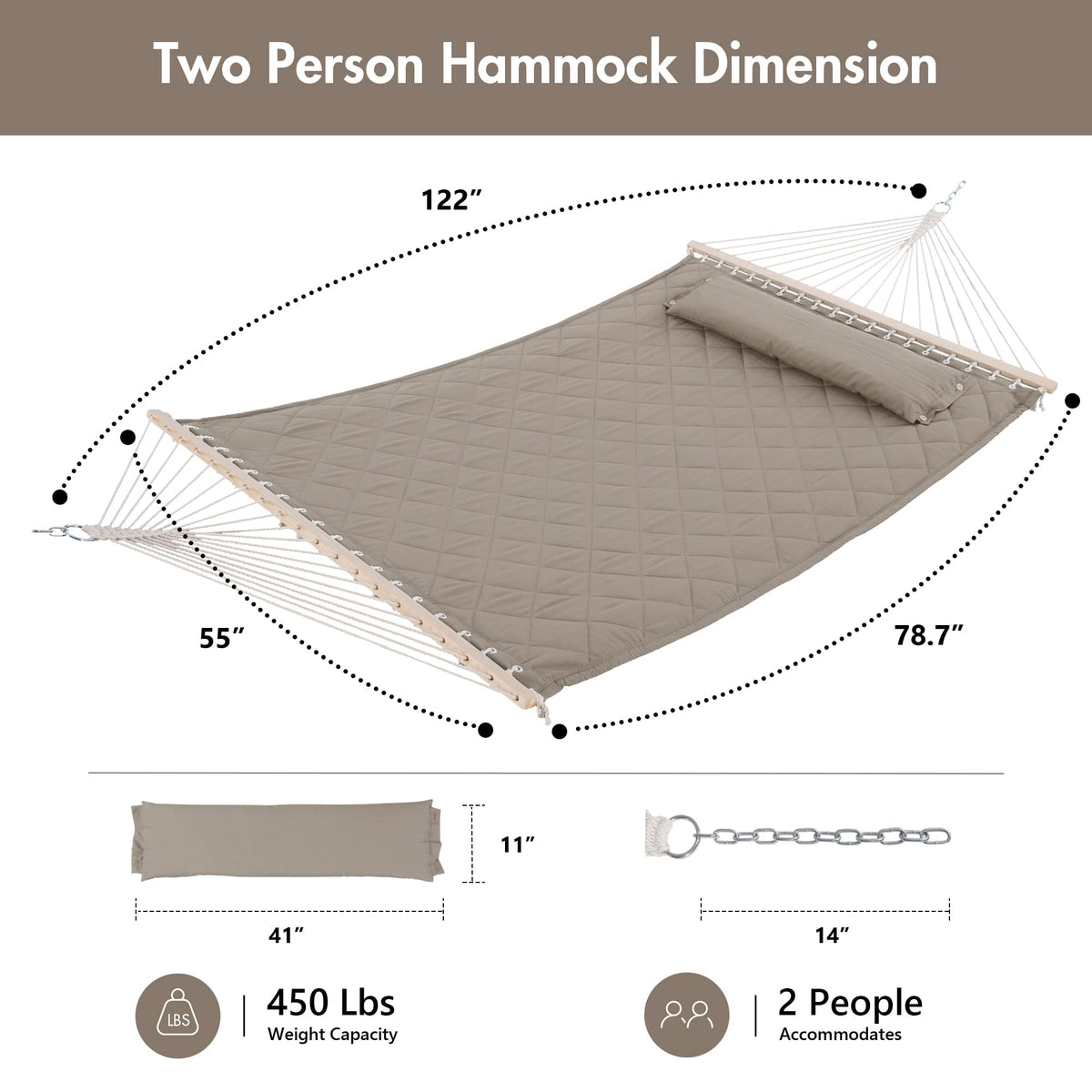 ANOW hammock with extended chains offers longer hanging reach