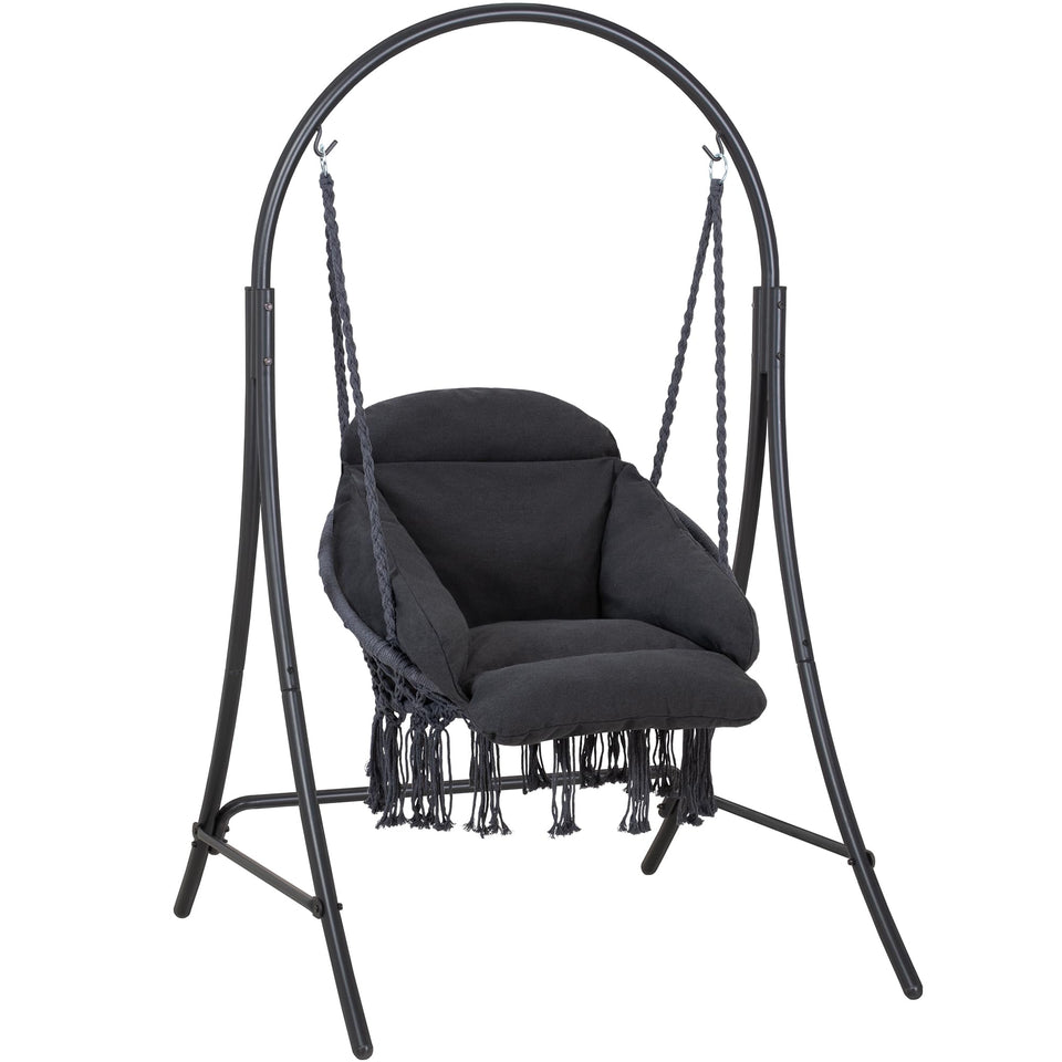 ANOW hanging swing chair with stand included for indoor and outdoor lounging