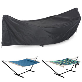 ANOW heavy-duty hammock cover for 12ft stand shields against rain and UV.
