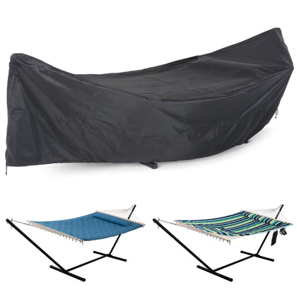 ANOW heavy-duty hammock cover for 12ft stand shields against rain and UV.