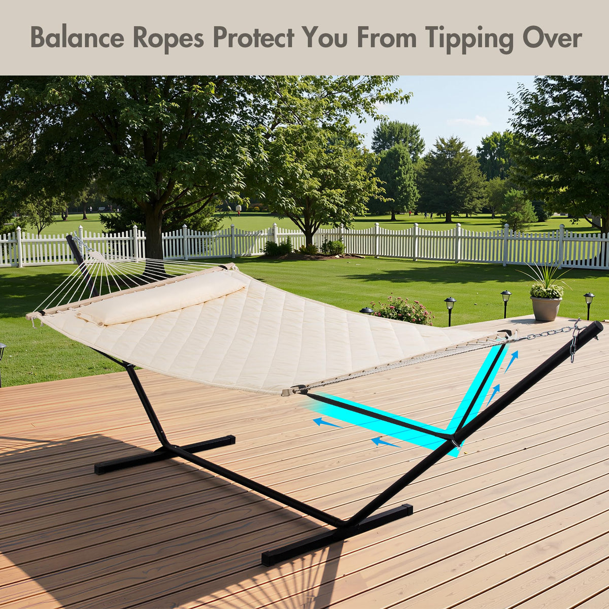 ANOW heavy-duty steel stand provides all-weather support and quick assembly.