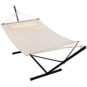 ANOW outdoor hammock with 12ft stand for relaxing in the garden.