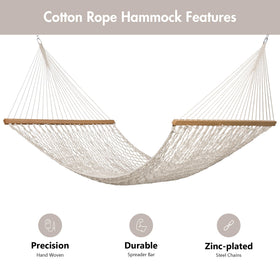 ANOW rope hammock with built-in 12.6-inch chains ready to hang securely.