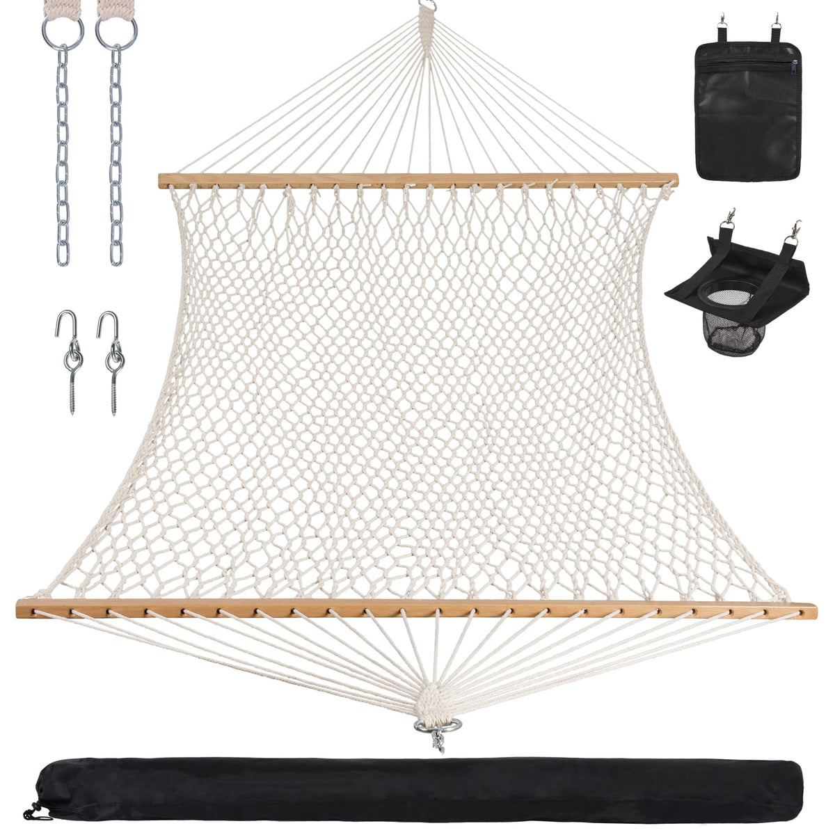 ANOW rope hammock double setup bathed in sun for two-person relaxation.