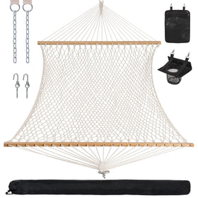 ANOW rope hammock double setup bathed in sun for two-person relaxation.