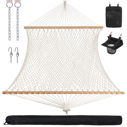 ANOW rope hammock double setup bathed in sun for two-person relaxation.