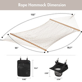 ANOW hammock includes tree hooks for easy outdoor hanging.