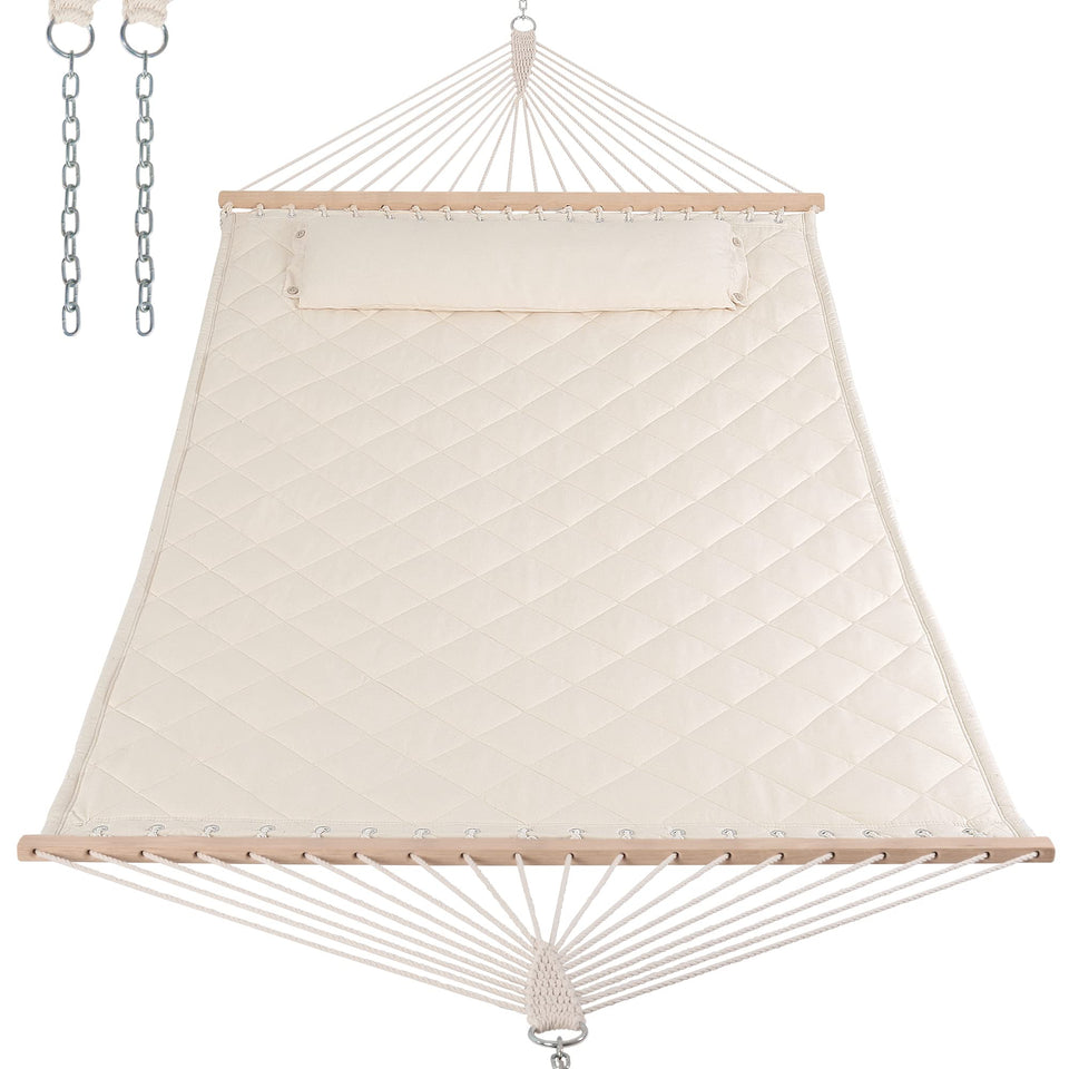 ANOW two-person hammock with cream spreader bars for outdoor relaxation