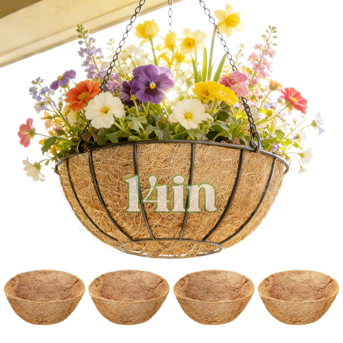 ANPHSIN 14-inch coconut liner in packaging adds natural rustic charm to outdoor baskets