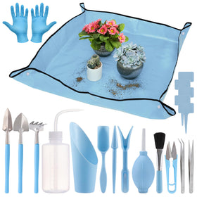 ANPHSIN 20-piece garden tools set with blue mat for precise transplanting