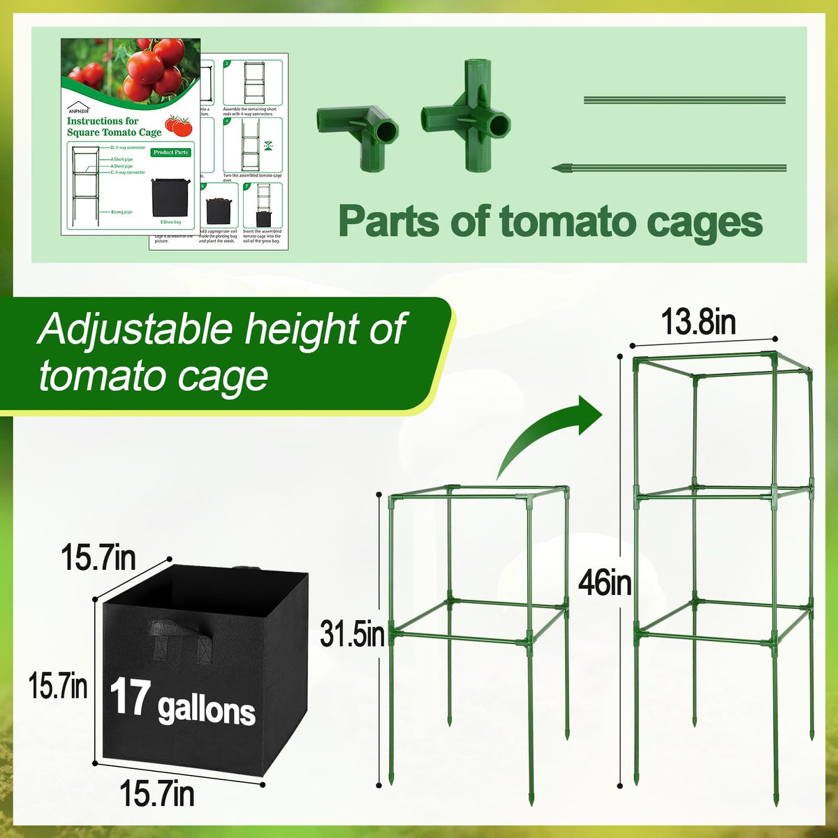 Kit includes 48 rods and 24 connectors for a solid trellis