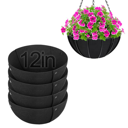 ANPHSIN 4-piece felt hanging basket liners for 12-inch planters retain moisture effectively.