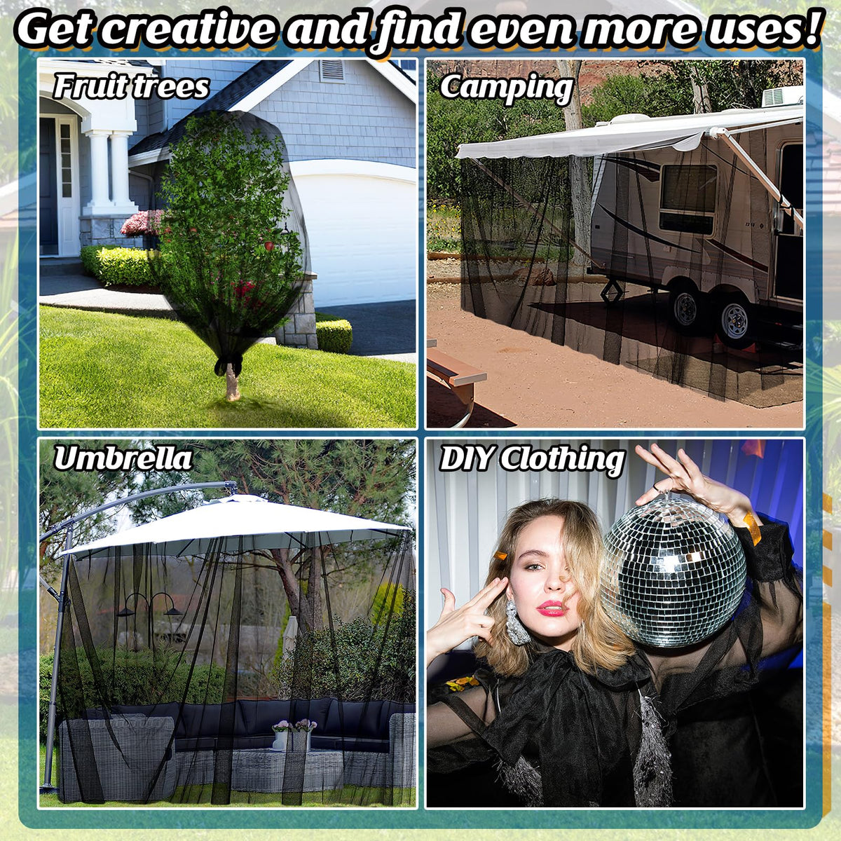 ANPHSIN black garden netting acts as a mosquito barrier while blending into spaces.