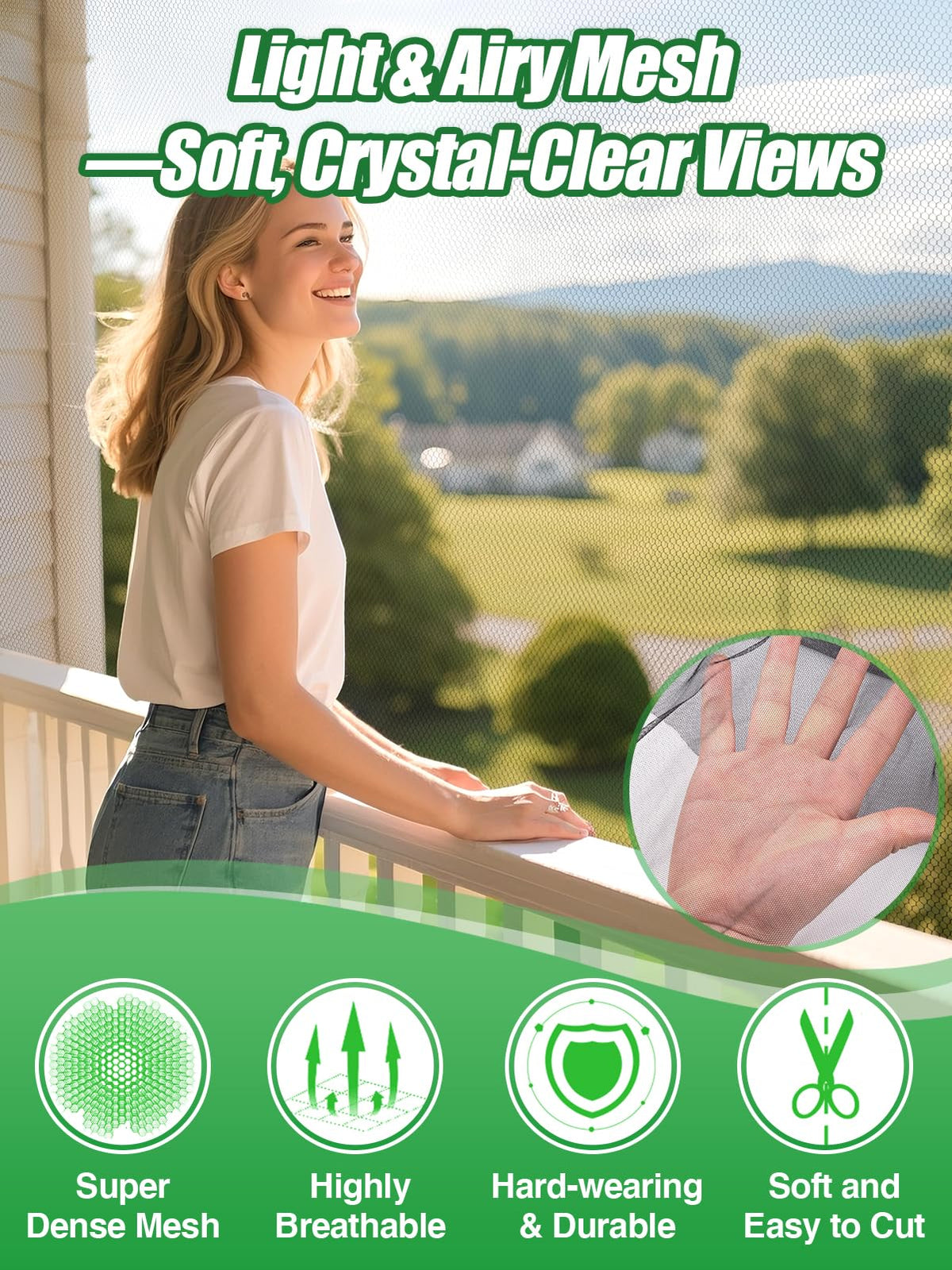ANPHSIN garden netting on balcony shields plants from birds while staying see-through.