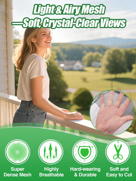 ANPHSIN garden netting on balcony shields plants from birds while staying see-through.