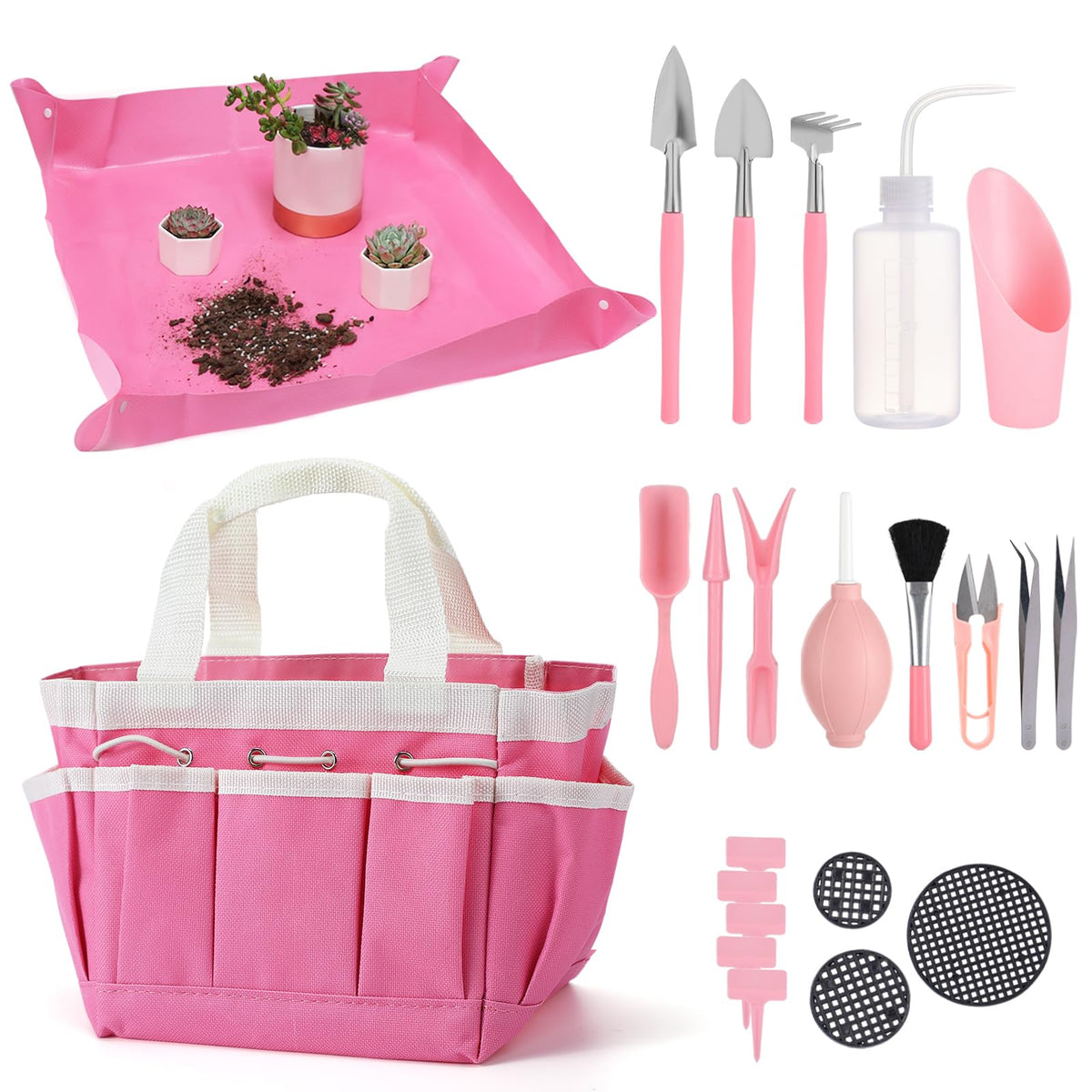 ANPHSIN plant transplanting tarp mat pink keeps work tidy during repotting
