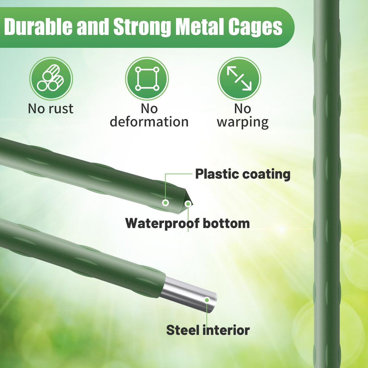 ANPHSIN plastic-coated stakes resist rust and wear