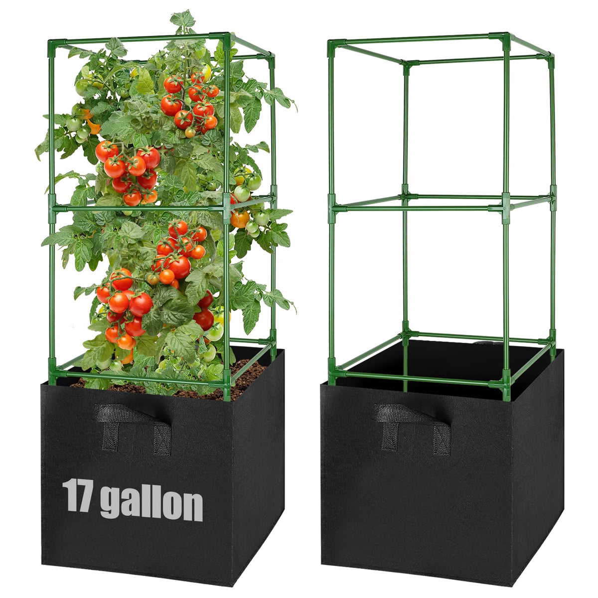 ANPHSIN sturdy square tomato cage with grow bags for vertical plant support