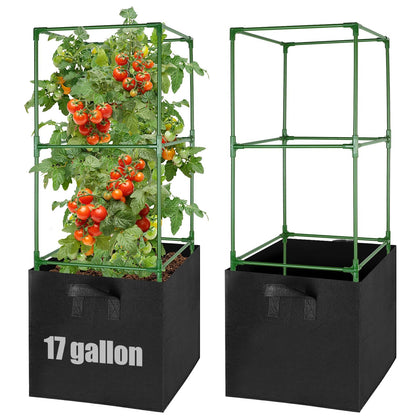 ANPHSIN sturdy square tomato cage with grow bags for vertical plant support