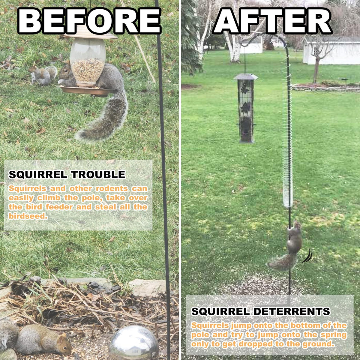 Anranmm Squirrel-Proof Spring Guard for Bird Feeders protects feeding stations from top climbers