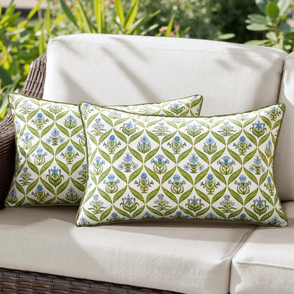 ANRODUO floral outdoor pillow cover 12x20 with green botanical print provides waterproof protection.