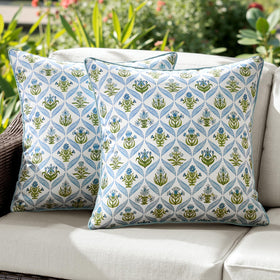 ANRODUO floral outdoor pillow cover 18x18 with blue-green pattern enhances patio decor.