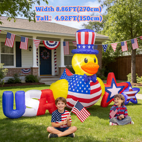 Anroog patriotic duck inflatable stands tall in the garden for Fourth of July.