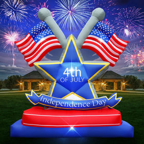 Anroog 6ft USA flag inflatable with LED lights for festive outdoor Independence Day display.
