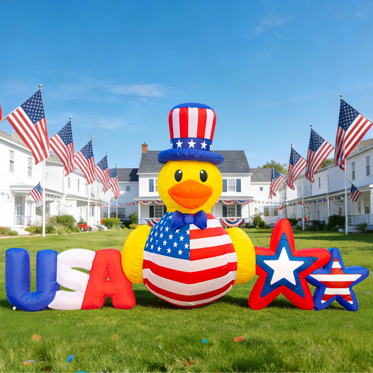 Anroog duck yard inflatable adds patriotic flair to yards, gardens, and doorways.