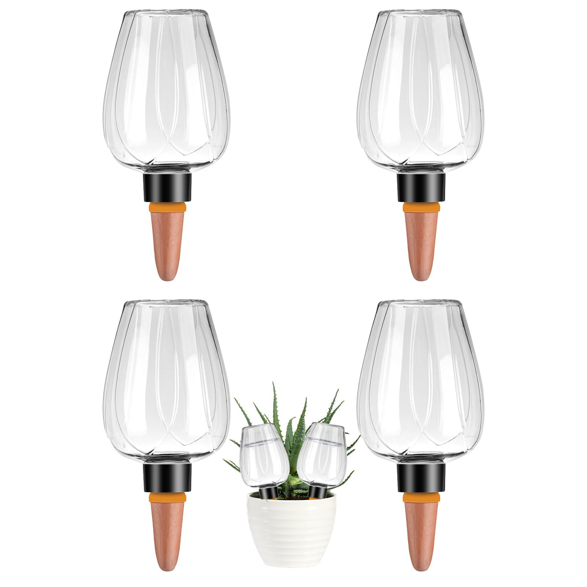 Ansberta clear watering globes with top-fill design for steady plant hydration while away