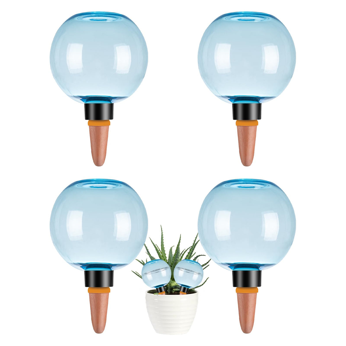 Ansberta self-watering globes in blue pack hydrate indoor plants up to two weeks