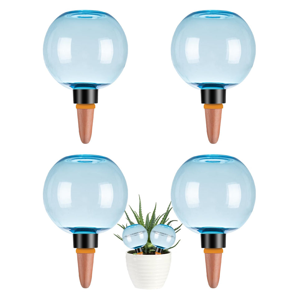 Ansberta self-watering globes in blue pack hydrate indoor plants up to two weeks