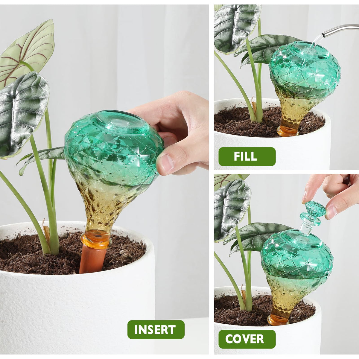 Ansberta vacation-friendly watering device keeps plants hydrated during trips