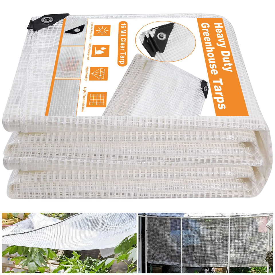 Ansgery clear greenhouse cover 16mil 16x24ft with grommets for durable protection.