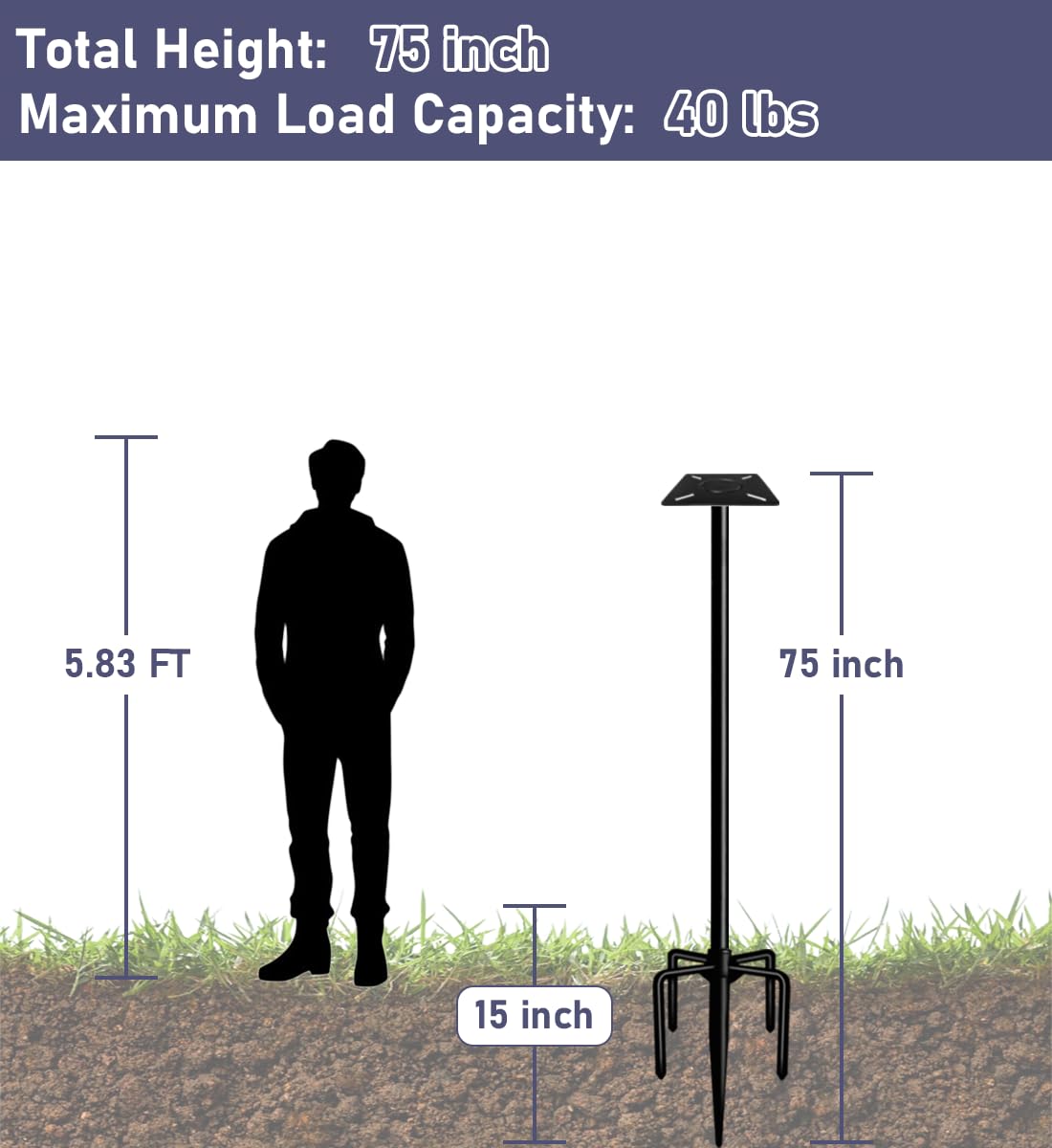 Ansionsol 5-prong base provides stable support for outdoor use