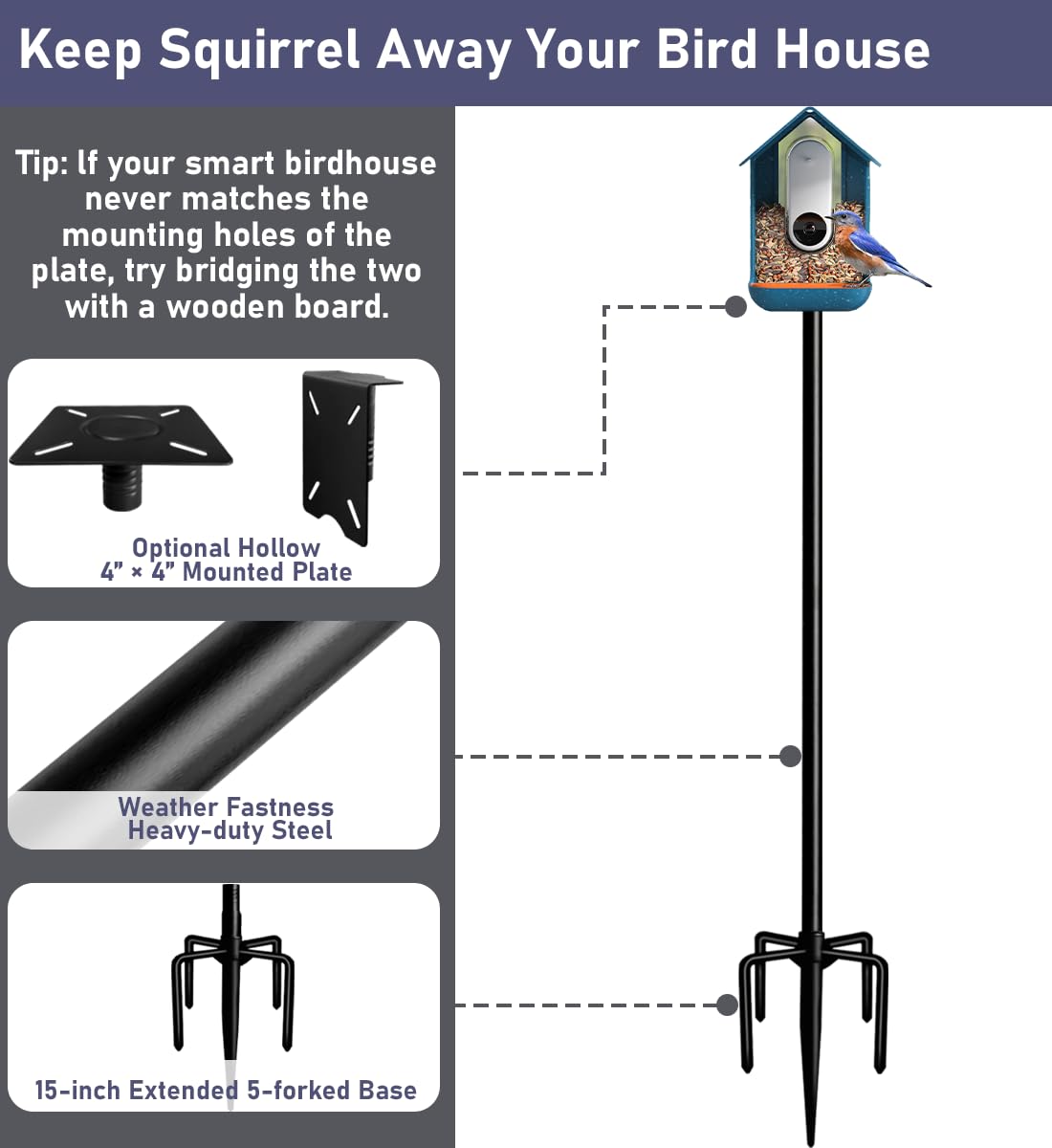 Ansionsol black bird feeder pole blends with outdoor décor