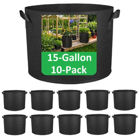 ANSLYQA 15-gallon grow bag full of soil with easy-transport handles.
