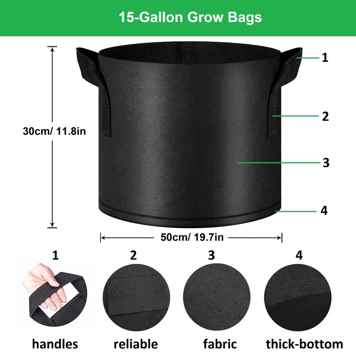 ANSLYQA grow bag side view with handles for moving heavy soil.