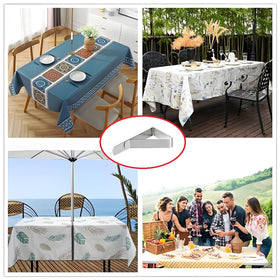 Patio or picnic area showing secure tablecloth coverage with ANSLYQA clips.