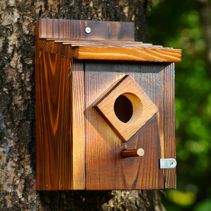 ANSTEEP waterproof wooden blue bird house front view for outdoor use