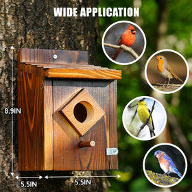 ANSTEEP weather-treated wood bird house side view for rain and sun