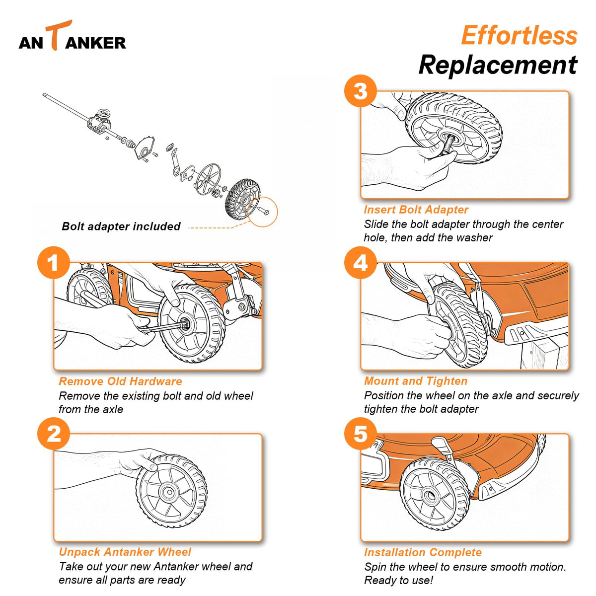 Antanker durable rubber tread provides reliable traction on damp grass.