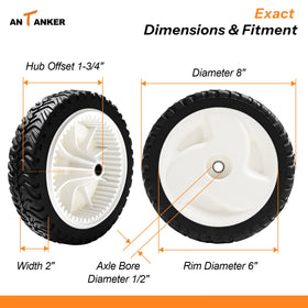 Antanker 8-inch mower wheel assembly showing easy bolt-on installation.