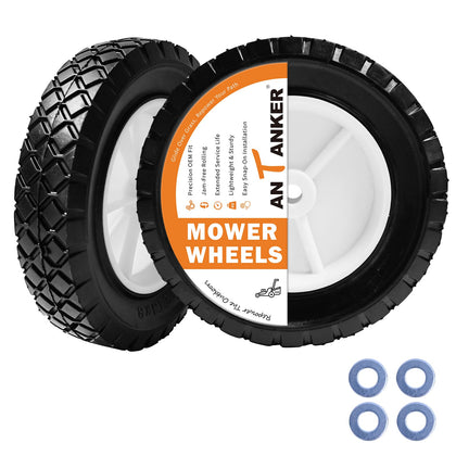 Antanker 8-inch mower wheel front view highlighting diamond tread for outdoor use.