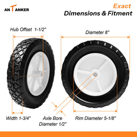 Antanker 8-inch mower wheel side view showing durable hub and smooth rotation.