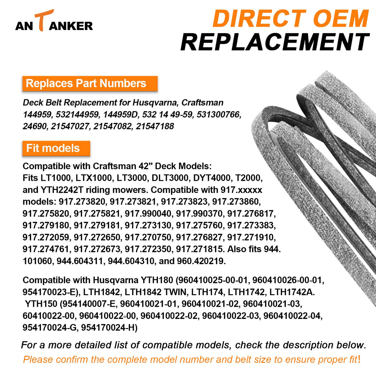 Antanker replacement belt 532144959 compatibility for Poulan Craftsman Husqvarna