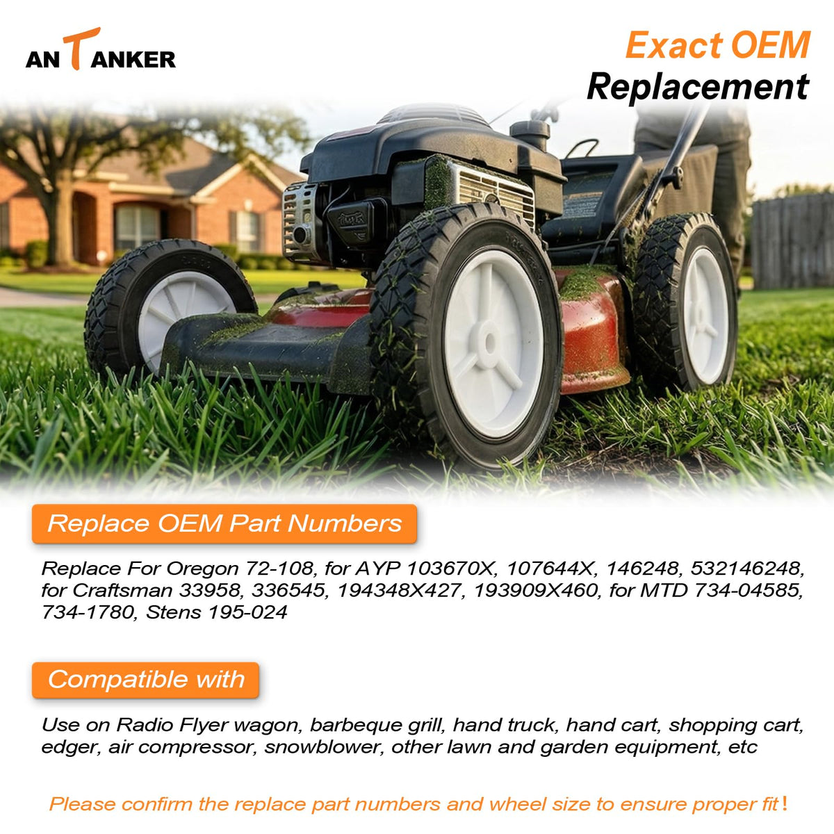 Antanker diamond-tread tire detail provides strong grip on uneven terrain.